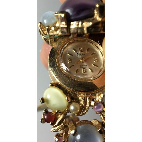 Vintage Fruit Salad Pedre Hidden Dial 17 Jewel Swiss Watch  1960s. Winds & Runs - Picture 3 of 14